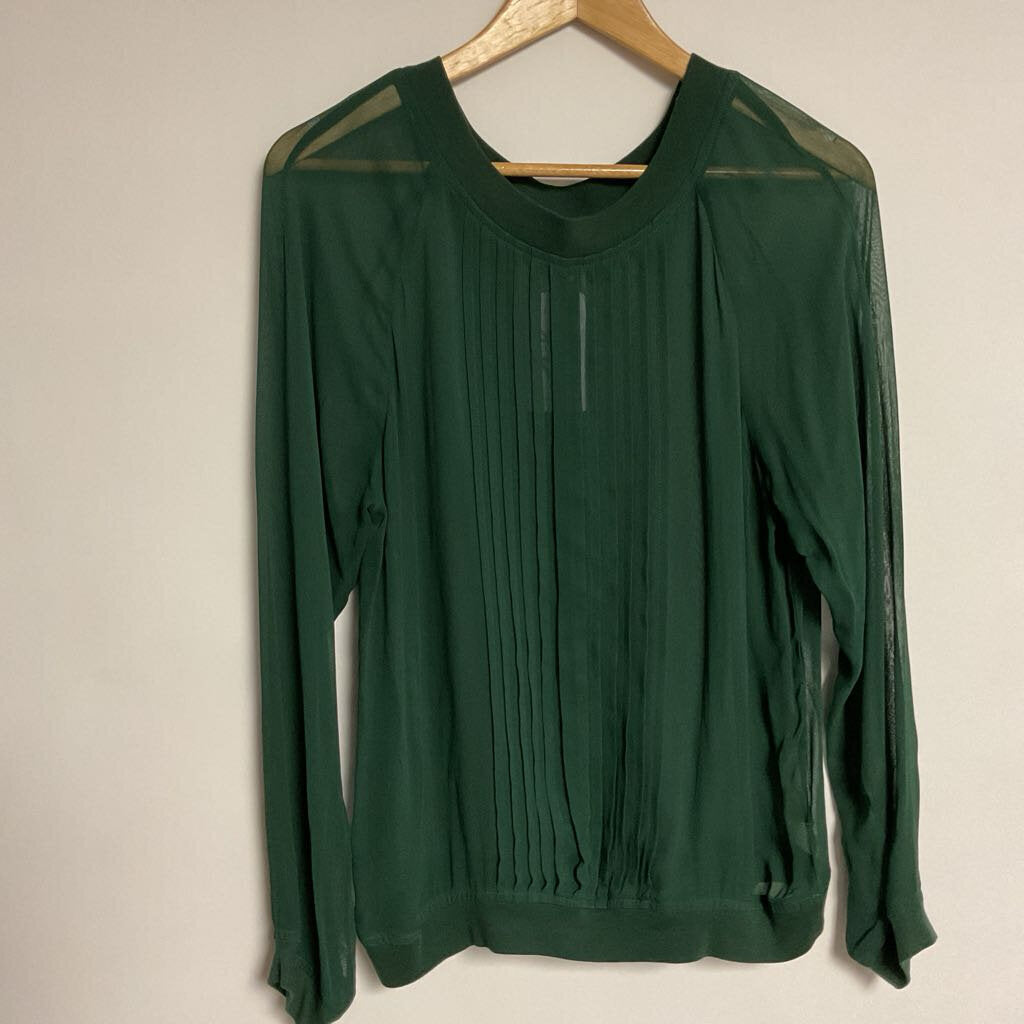 One Fine Day (anthropolofie) - M - green sheer long sleeve pleated front blouse