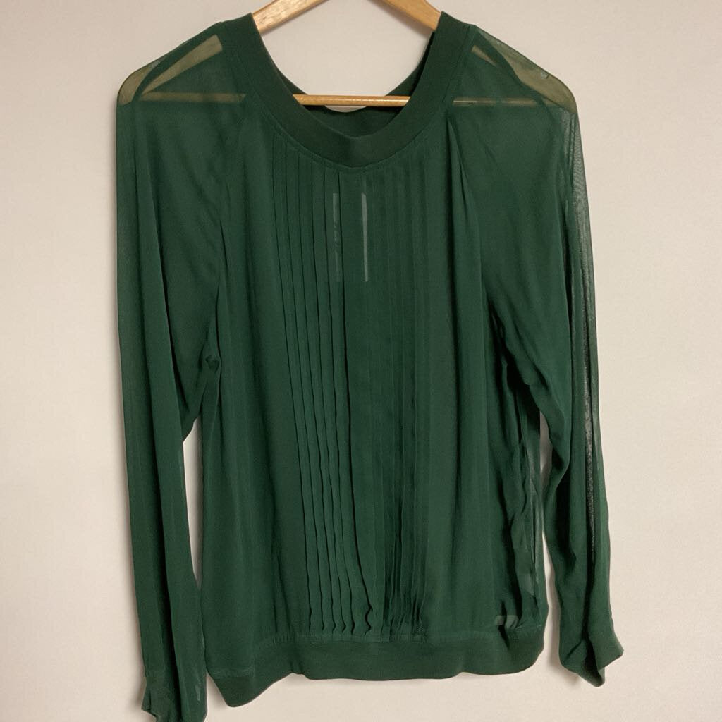 One Fine Day (anthropolofie) - M - green sheer long sleeve pleated front blouse
