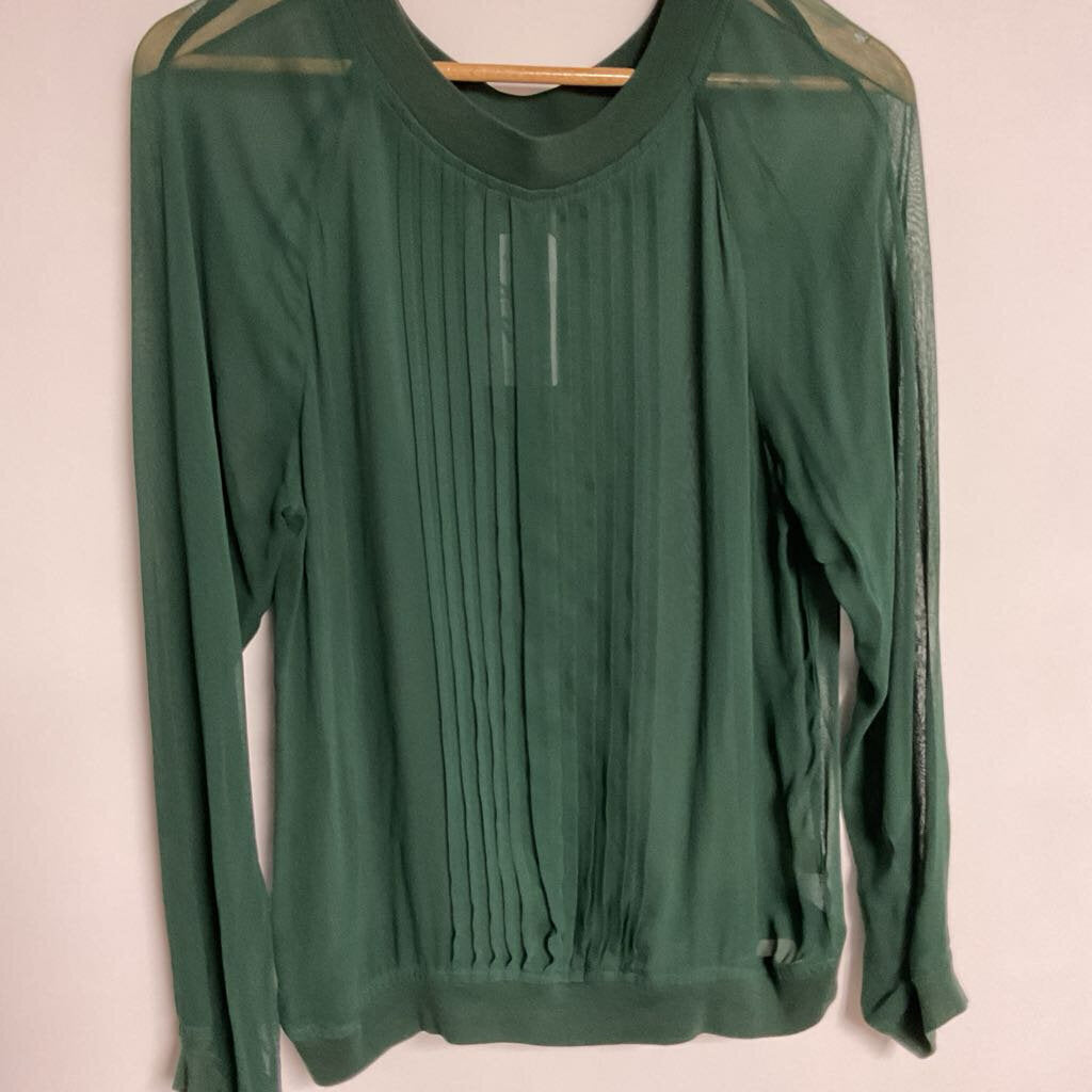 One Fine Day (anthropolofie) - M - green sheer long sleeve pleated front blouse