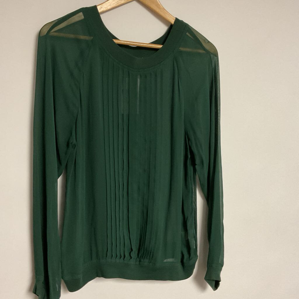 One Fine Day (anthropolofie) - M - green sheer long sleeve pleated front blouse