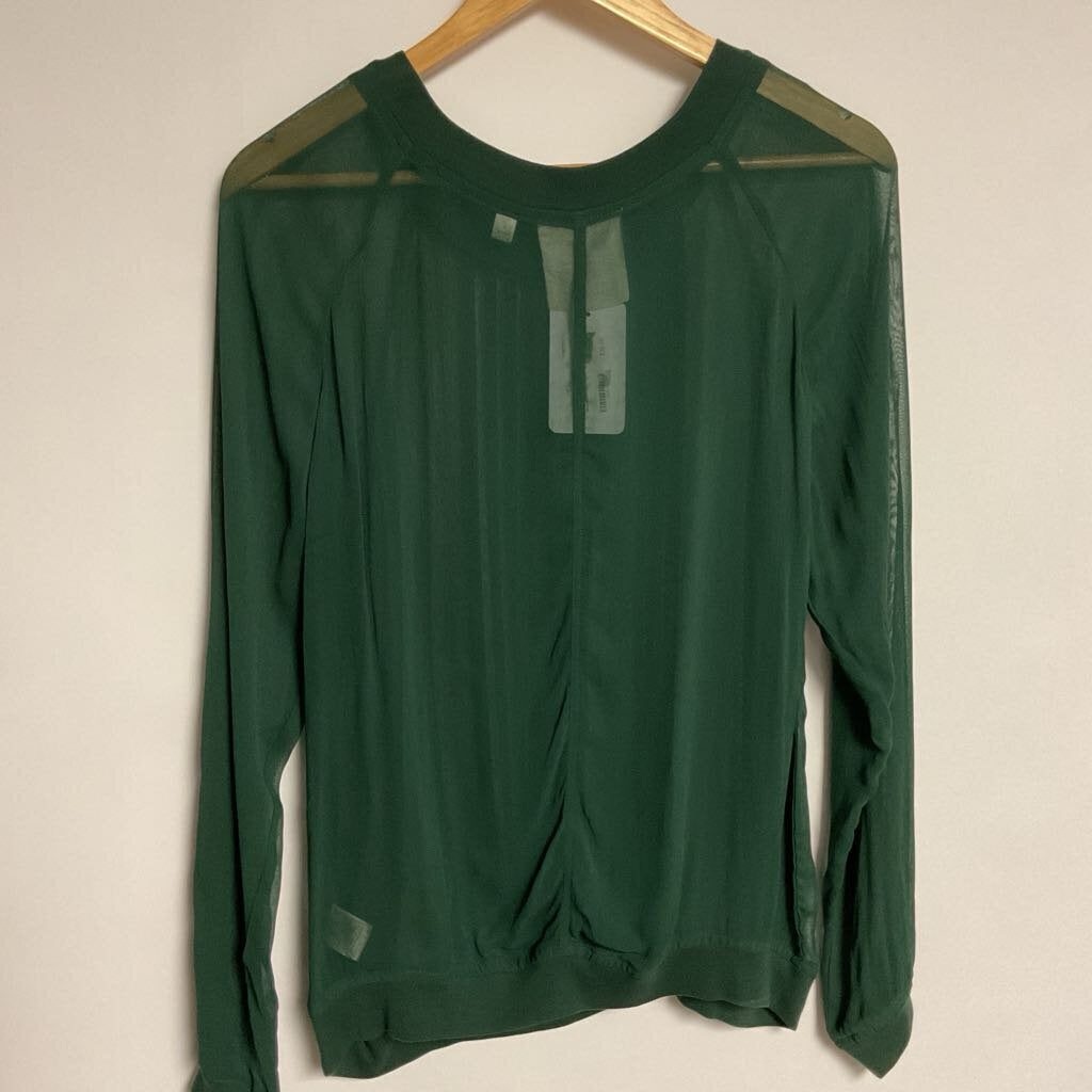 One Fine Day (anthropolofie) - M - green sheer long sleeve pleated front blouse