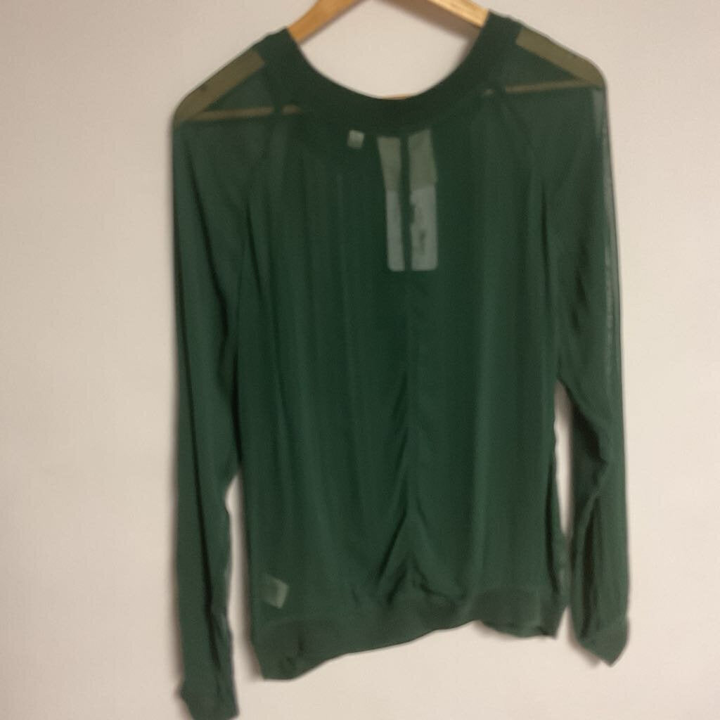 One Fine Day (anthropolofie) - M - green sheer long sleeve pleated front blouse