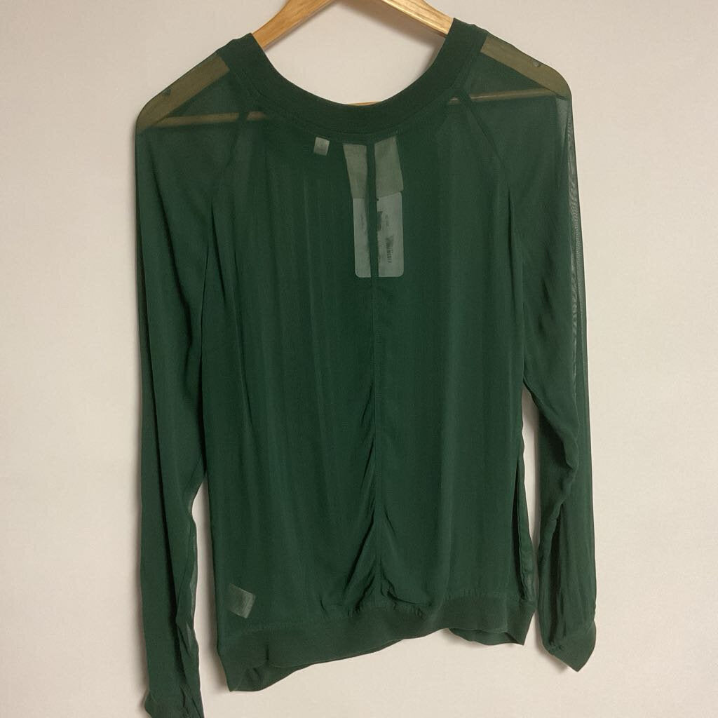 One Fine Day (anthropolofie) - M - green sheer long sleeve pleated front blouse