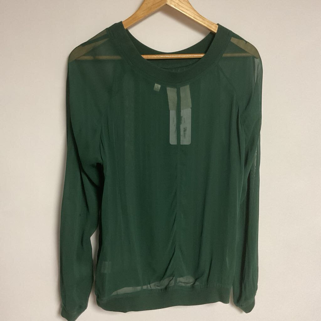 One Fine Day (anthropolofie) - M - green sheer long sleeve pleated front blouse