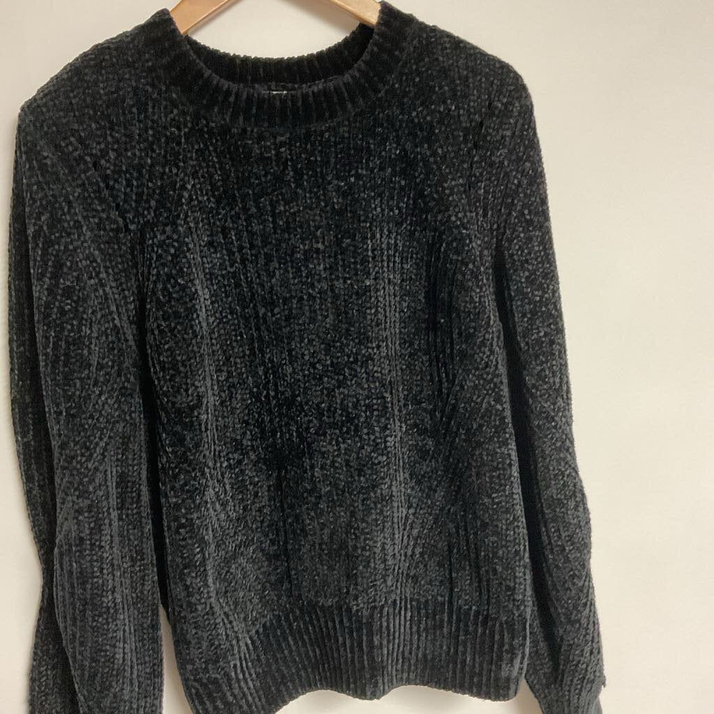 H&M - L- Black chenille knit crew neck sweater
