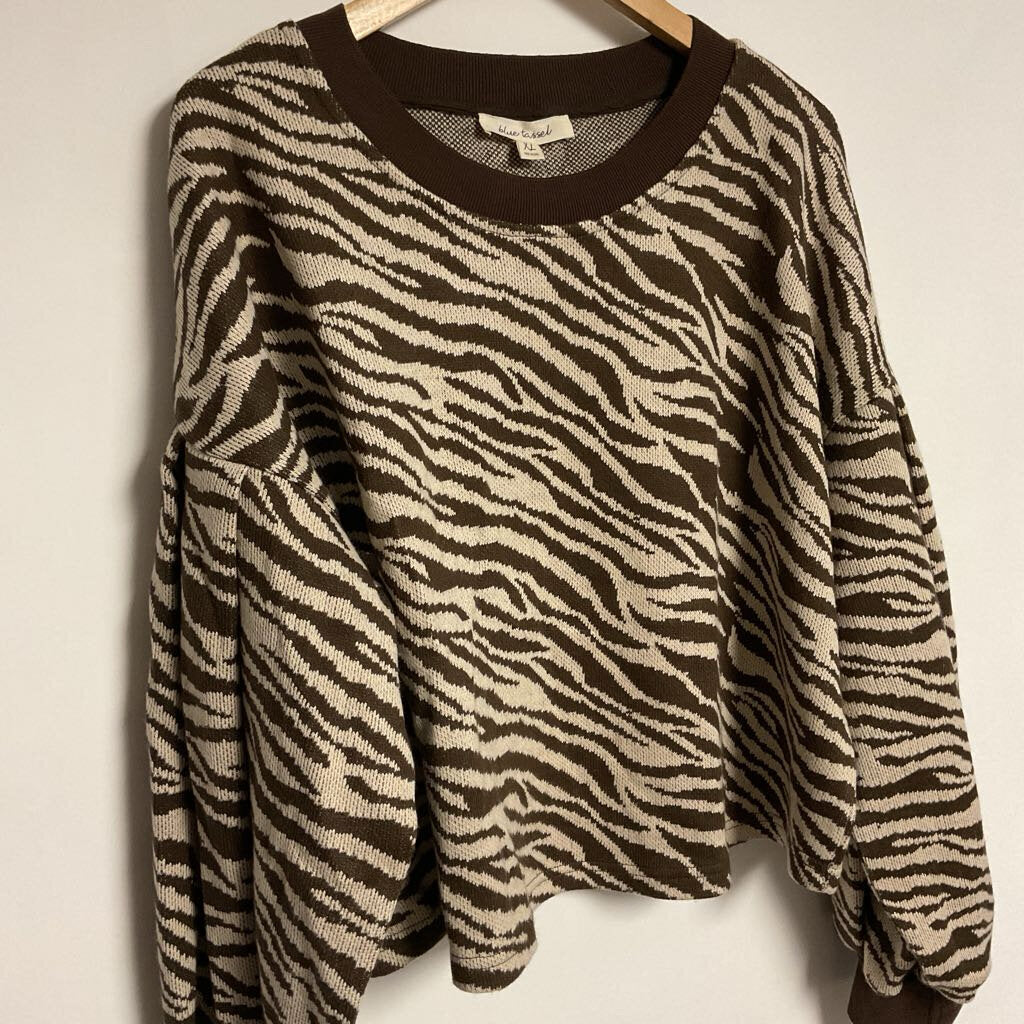 Blue tassel(anthropologie)- XL brown creme tiger striped