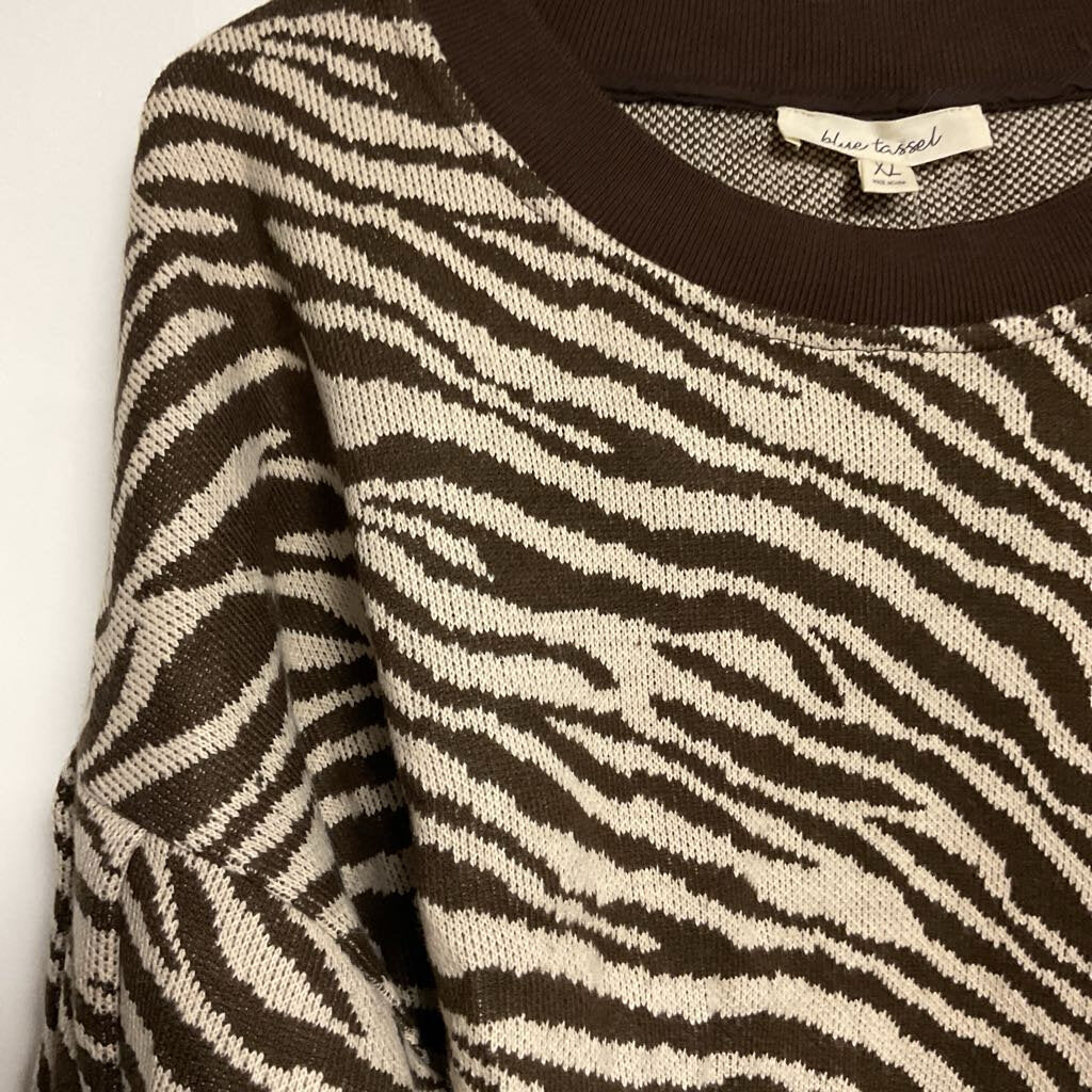 Blue tassel(anthropologie)- XL brown creme tiger striped