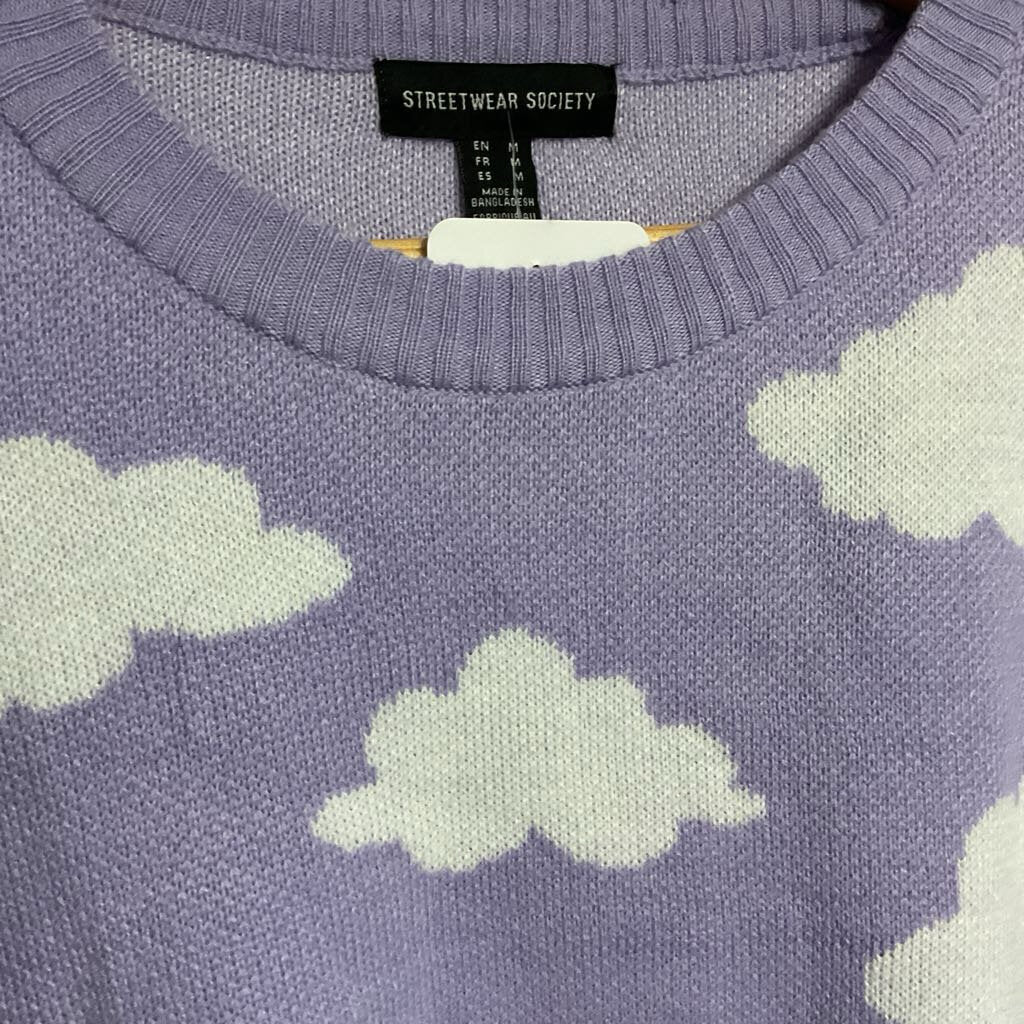 Streetwear Society - M - Purple cloud pattern knit sweater