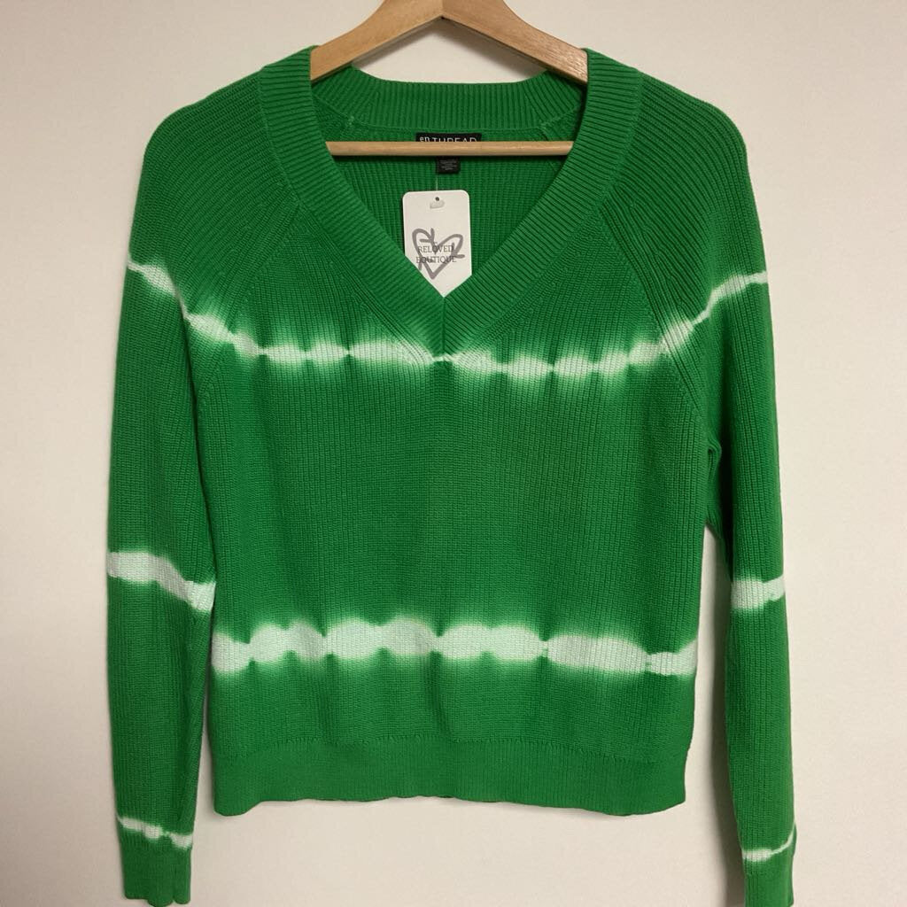 en Thread- S green white v neck 100% cotton