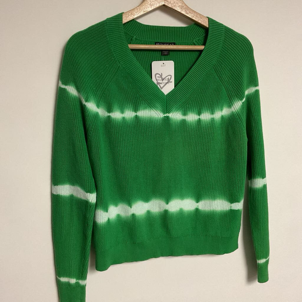 en Thread- S green white v neck 100% cotton