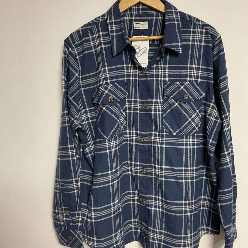 XXL- blue white plaid button front