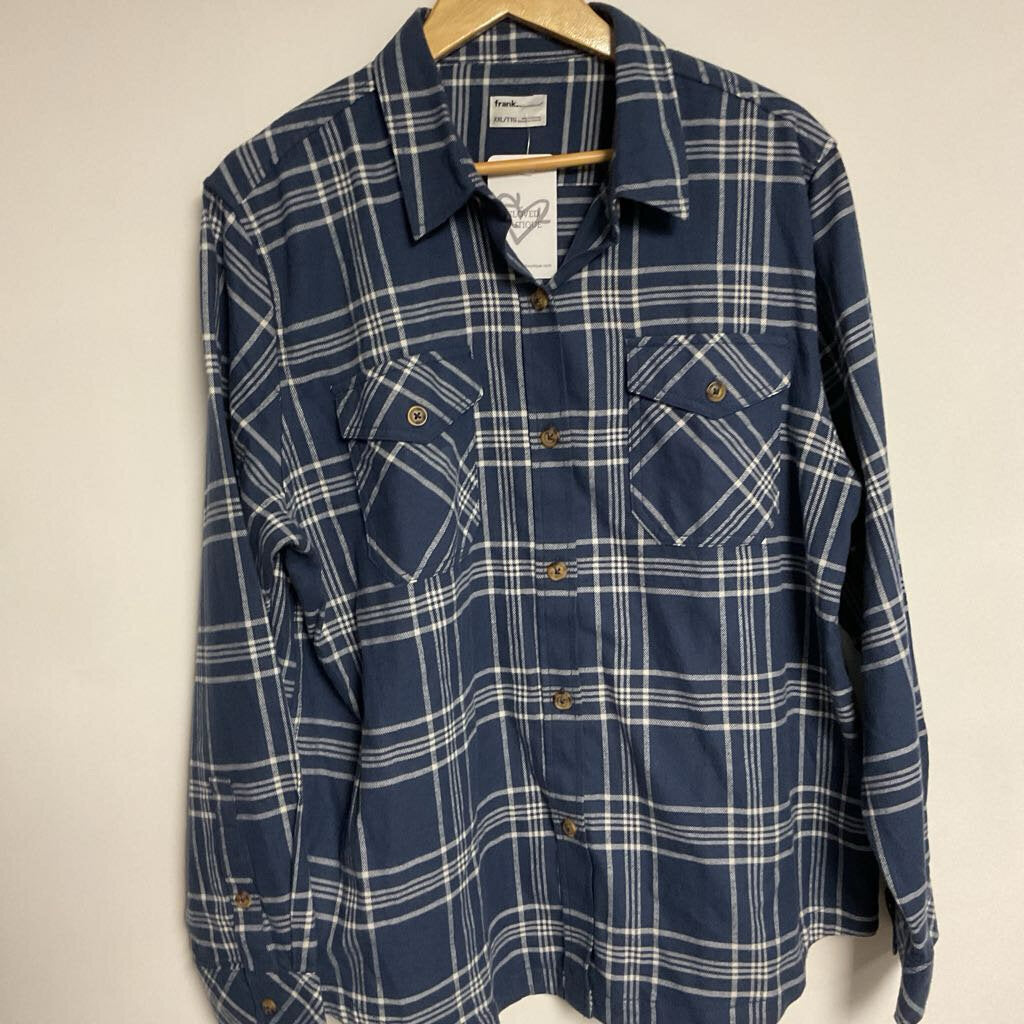 XXL- blue white plaid button front