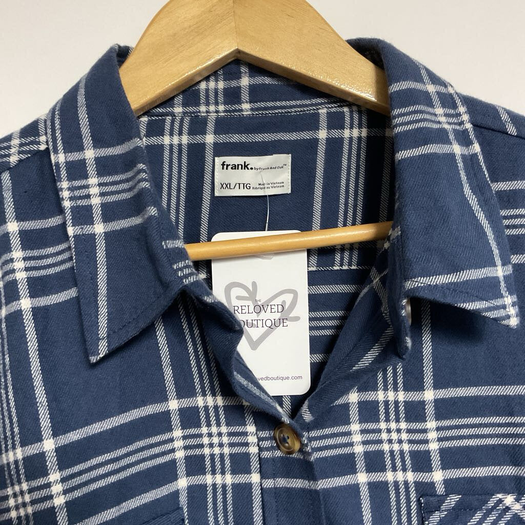 XXL- blue white plaid button front