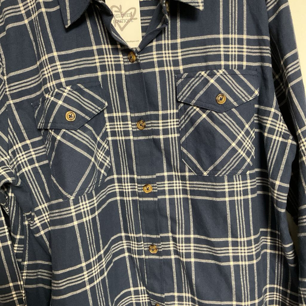 XXL- blue white plaid button front