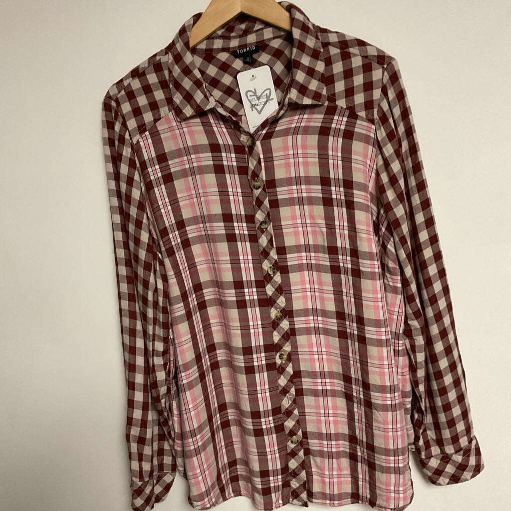 Torrid - 1X - Red & pink button front shirt