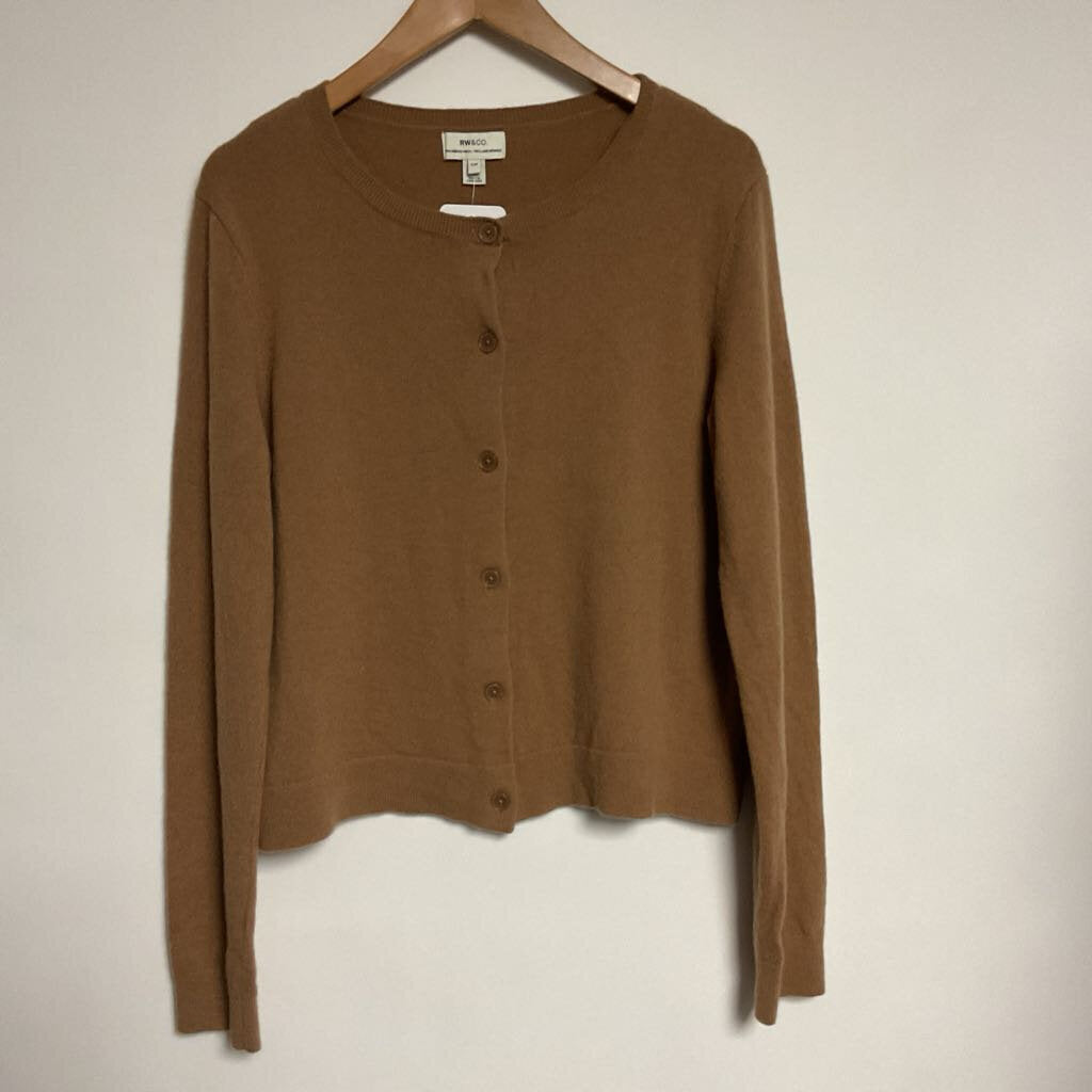 RW& Co - L- 100% Merino wool brown button front cardigan