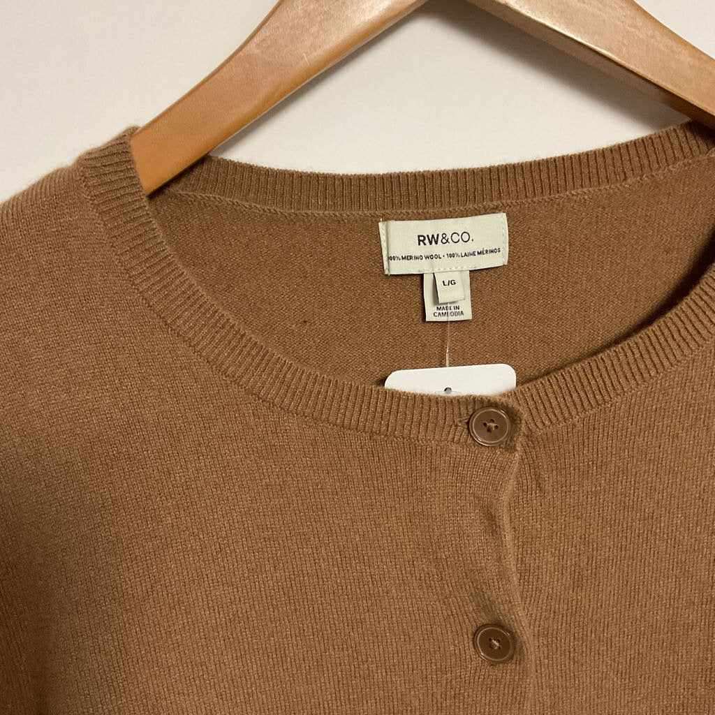 RW& Co - L- 100% Merino wool brown button front cardigan