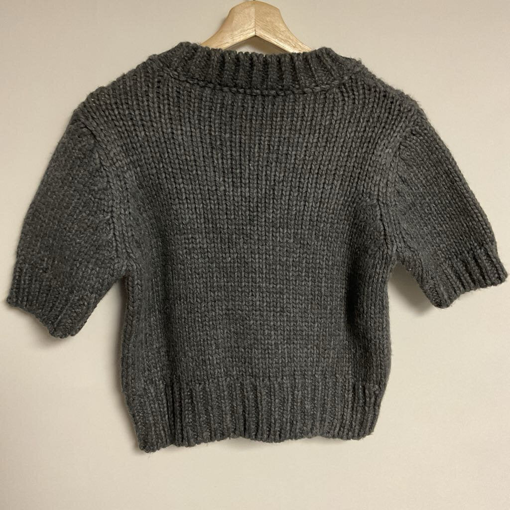 Zara - S - Grey chunky knit short sleeve v-neck top