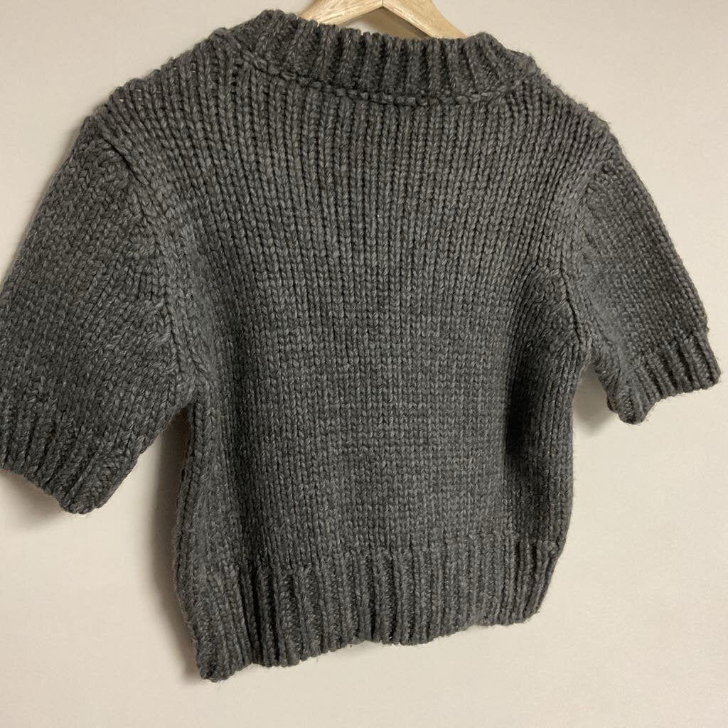 Zara - S - Grey knit short sleeve v-neck top