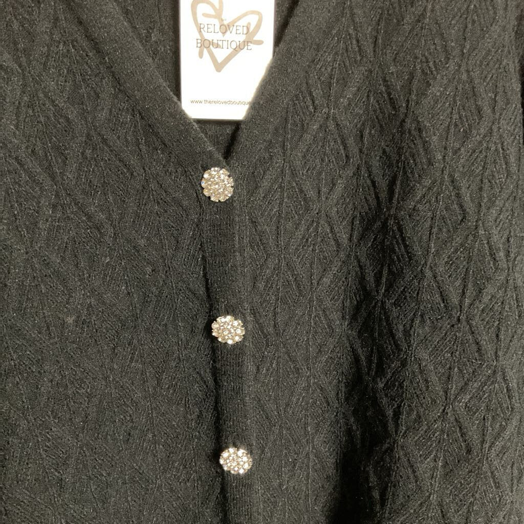XS - black knit rhinestone button front