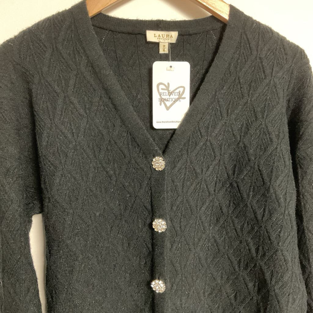 XS - black knit rhinestone button front