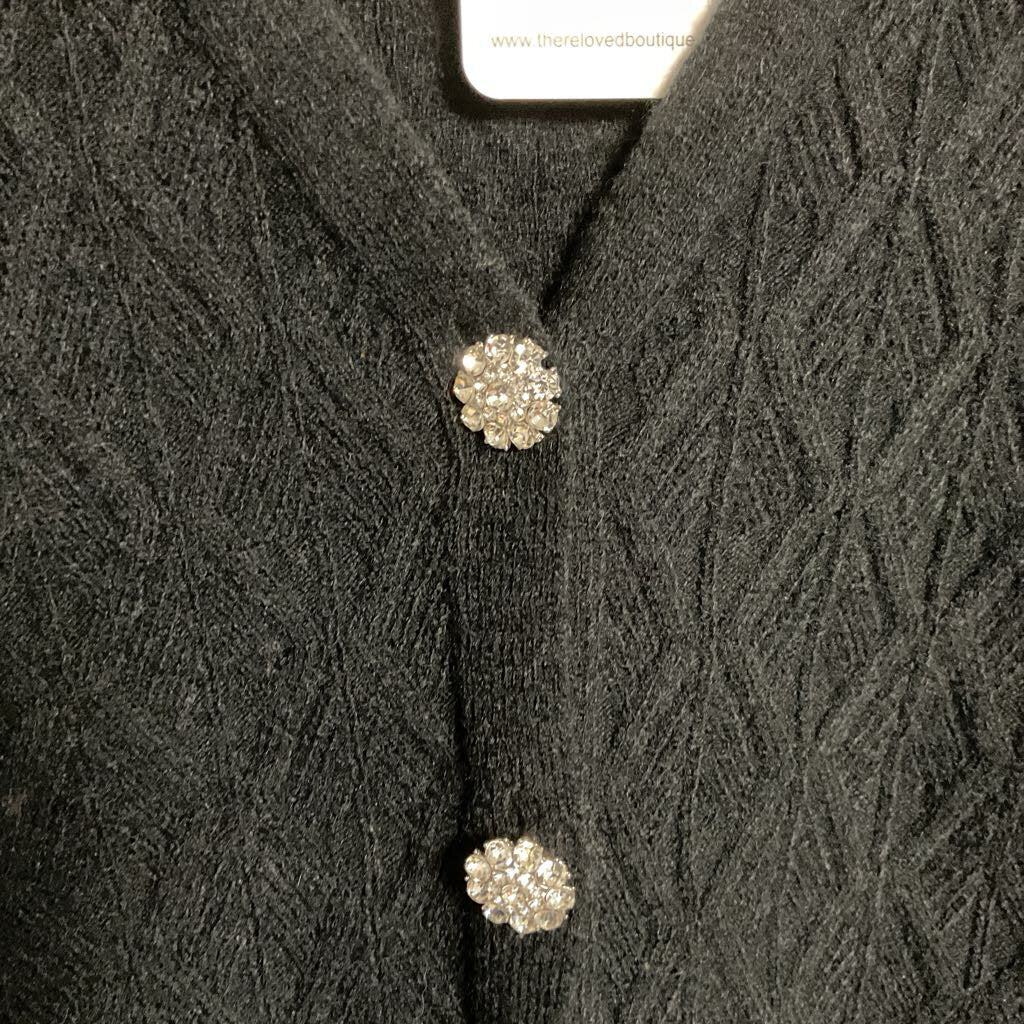 XS - black knit rhinestone button front