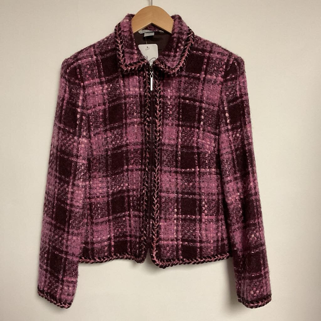 Peter Nygard - Size - 8 - Pink & Purple plaid pattern front zip jacket