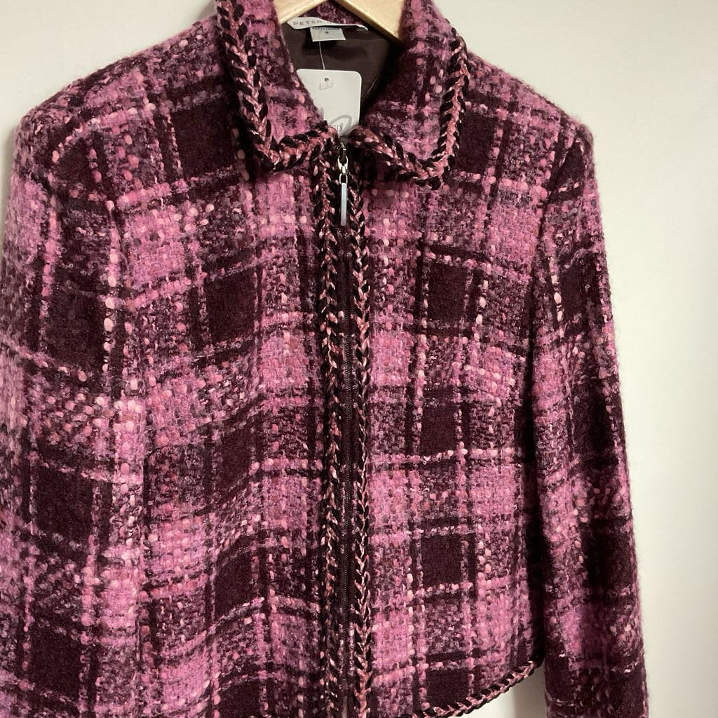 Peter Nygard - Size - 8 - Pink & Purple plaid pattern front zip jacket