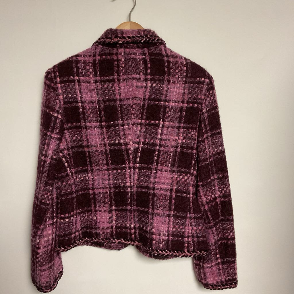 Peter Nygard - Size - 8 - Pink & Purple plaid pattern front zip jacket
