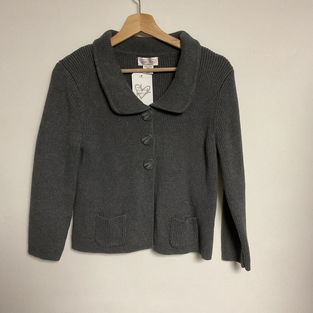 Northern Reflections - M - Grey 3 button collared cardigan