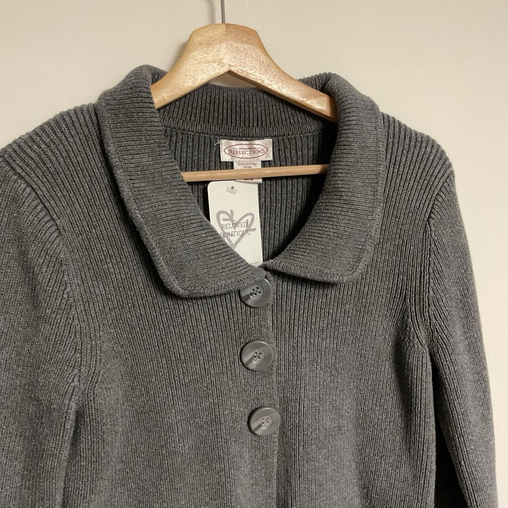 Northern Reflections - M - Grey 3 button collared cardigan