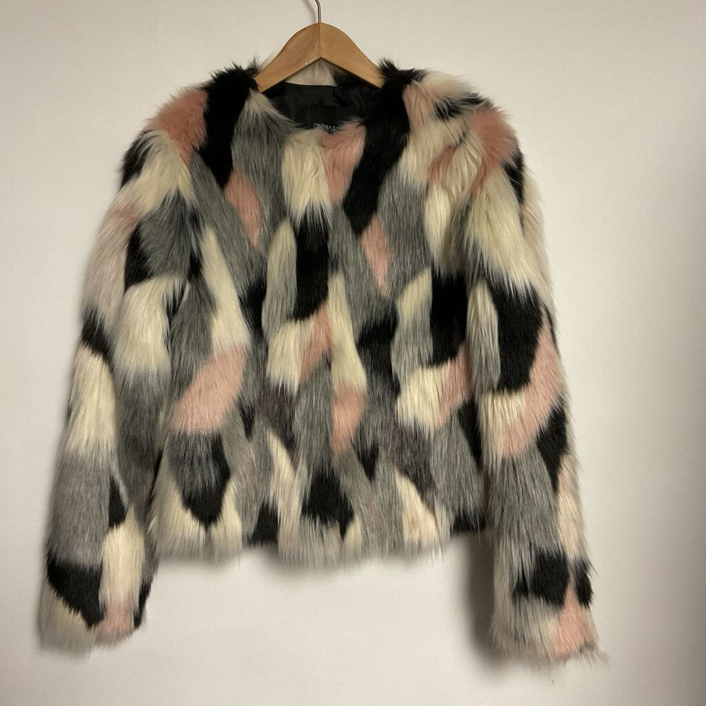 Cynthia Rowley - XS -  pink white grey shag clasp front jacket