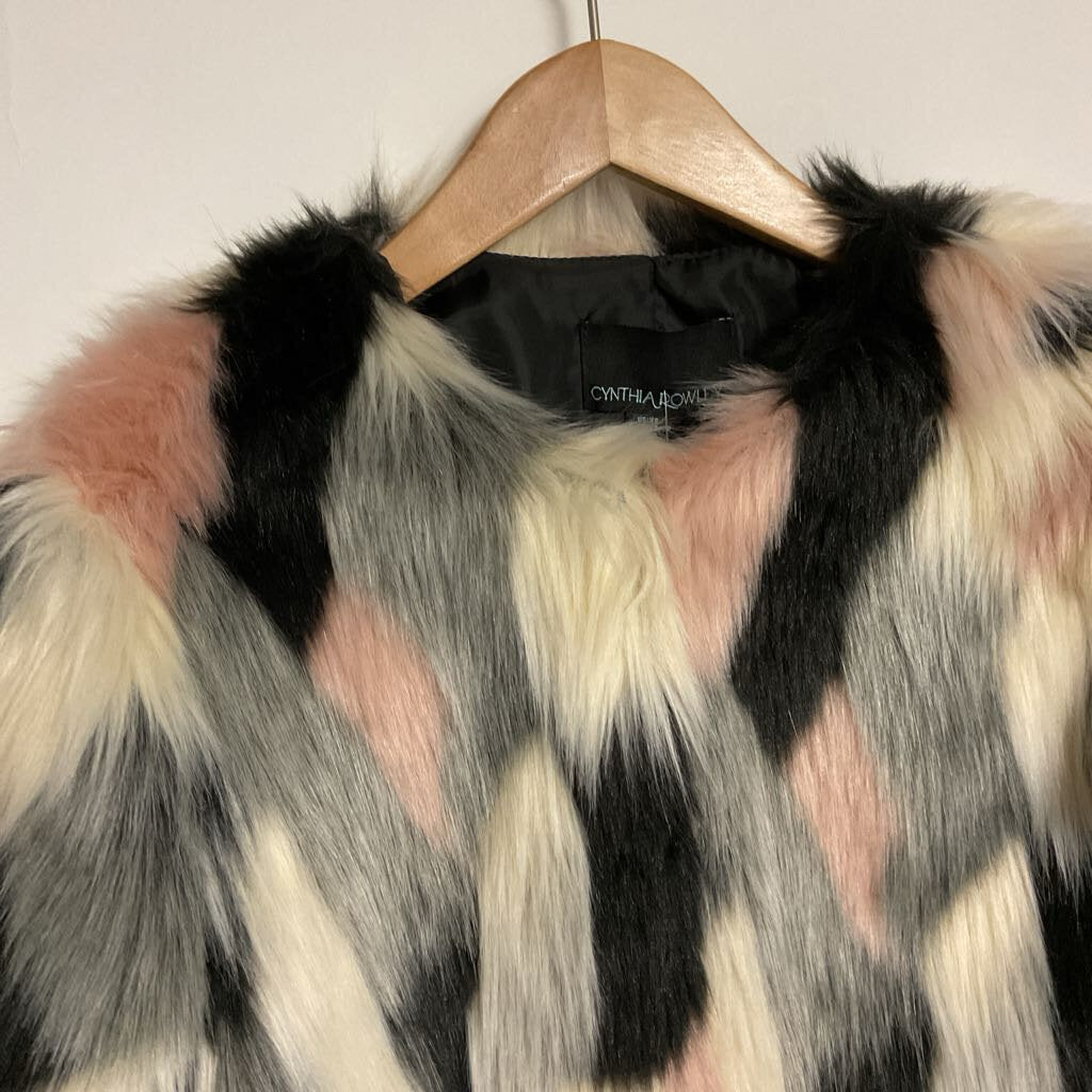Cynthia Rowley - XS -  pink white grey shag clasp front jacket