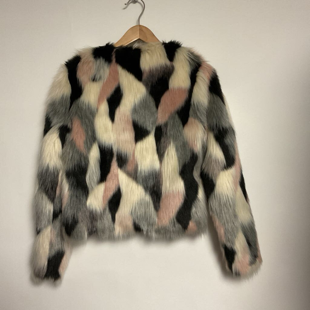 Cynthia Rowley - XS -  pink white grey shag clasp front jacket