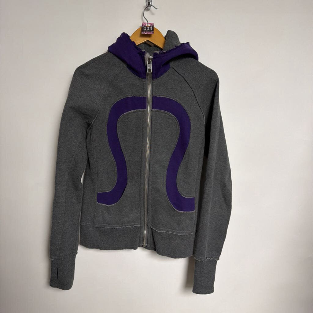 033 Lululemon - no size (M) - Grey & purple full zip hoodie with silver zipper