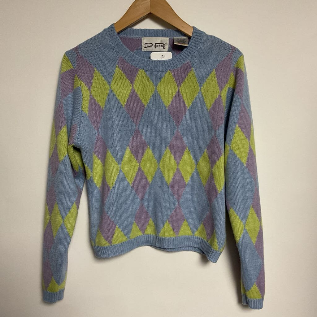 2 Roads - M - Light blue green purple argyle knit sweater