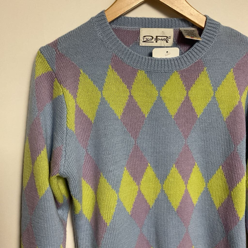 2 Roads - M - Light blue green purple argyle knit sweater