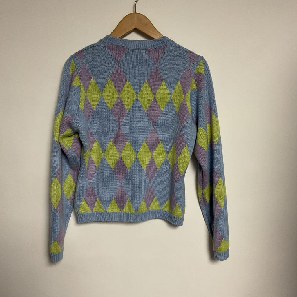 2 Roads - M - Light blue green purple argyle knit sweater