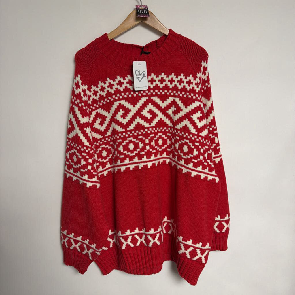 070 Brunette the Label - 3XL/4XL NEW - Red with white pattern knit sweater