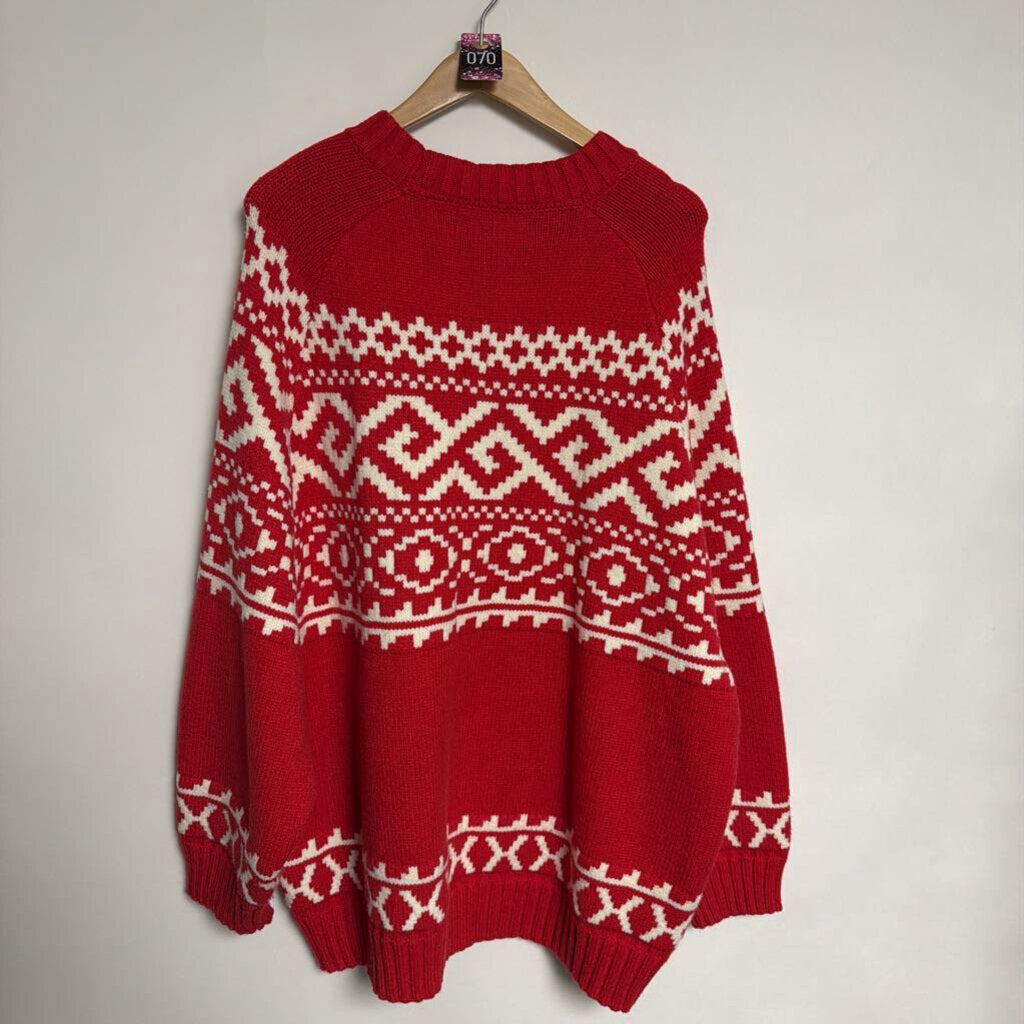 070 Brunette the Label - 3XL/4XL NEW - Red with white pattern knit sweater