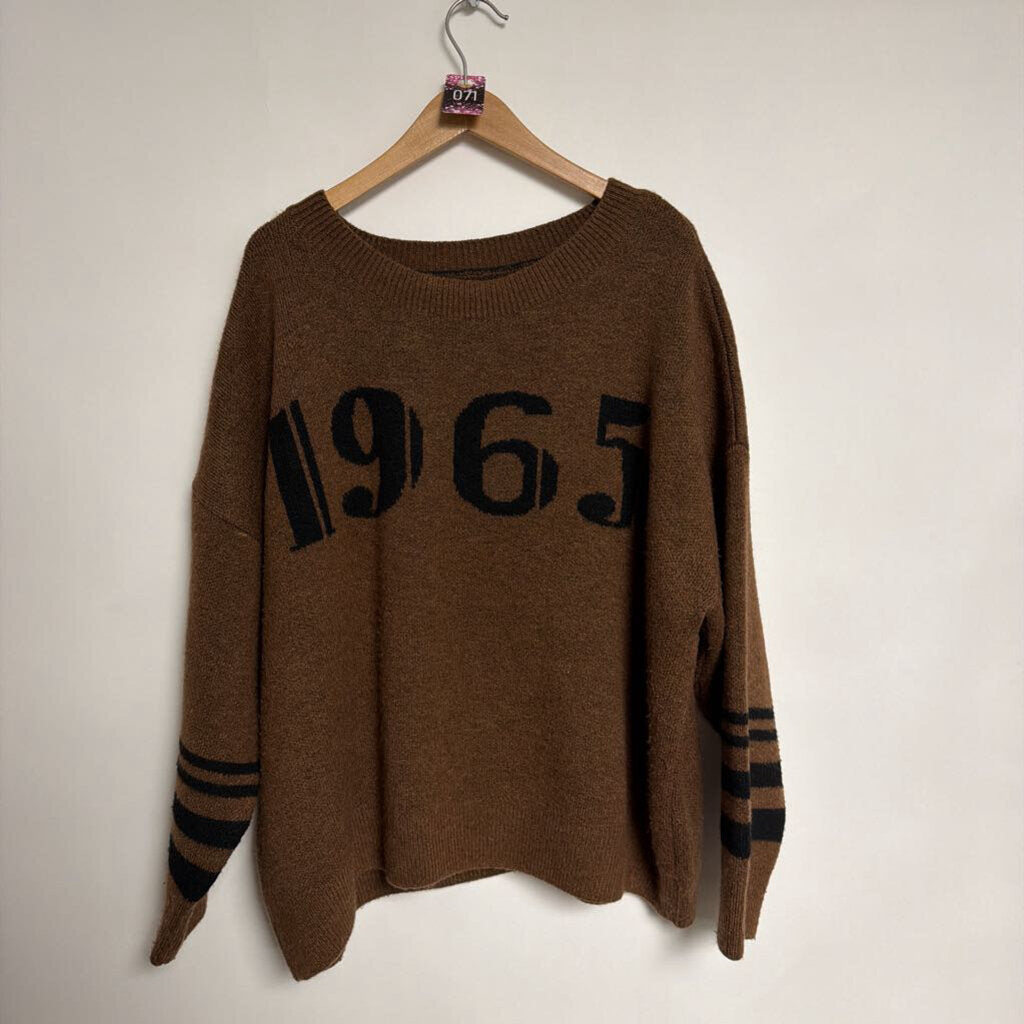 071 Pilcro - 2X - Brown "1965" knit crewneck sweater