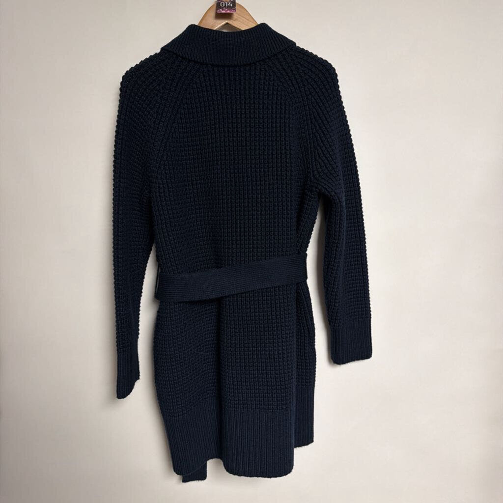 014 Banana Republic - S - Navy chunky knit button front belted cardigan
