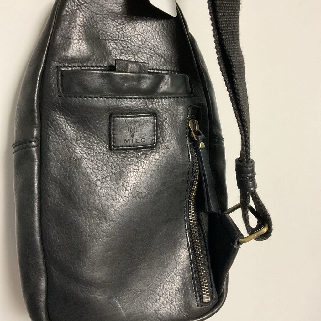 Milo - Black leather sling backpack