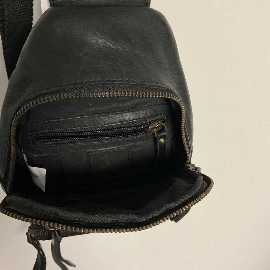 Milo - Black leather sling backpack