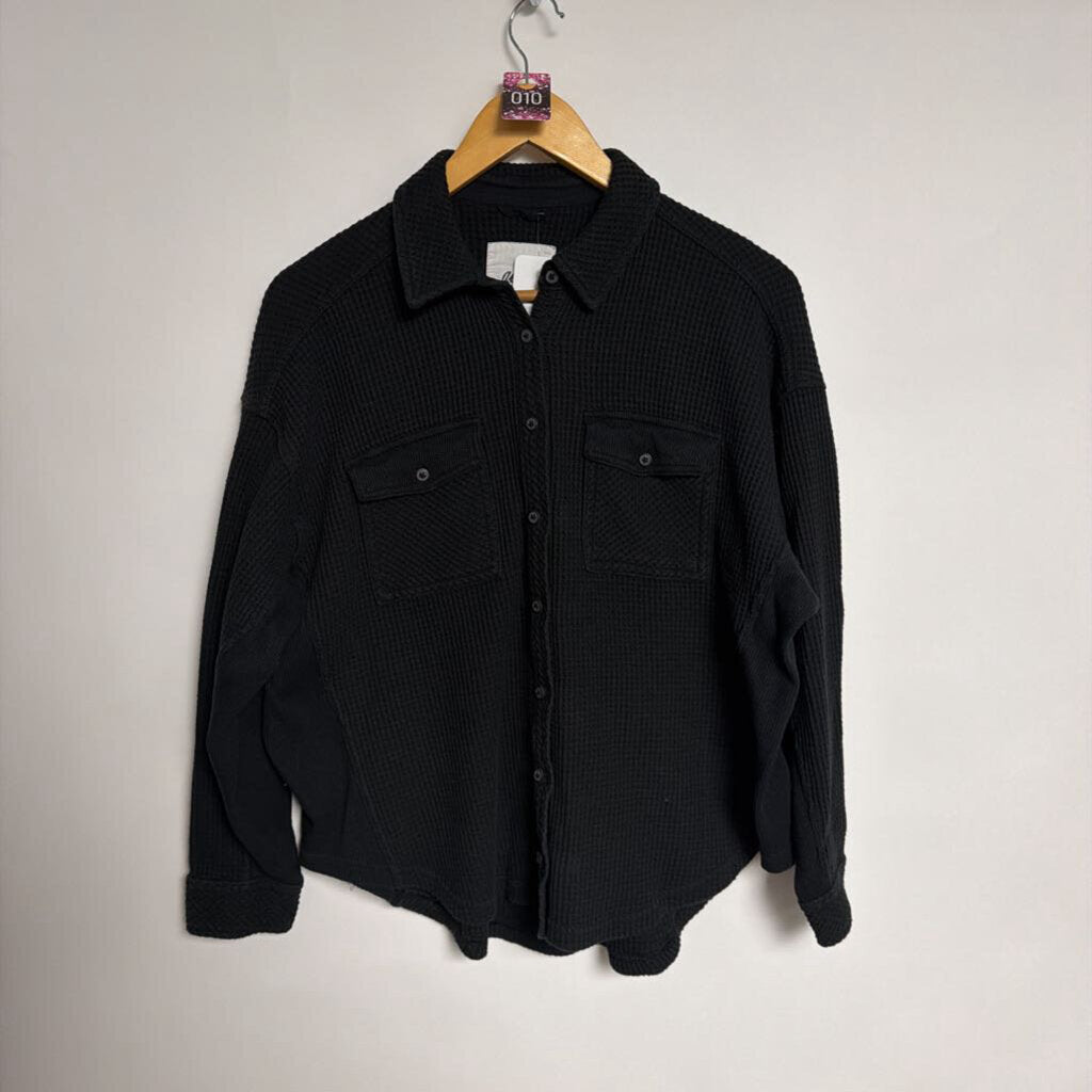 010 Aerie - XS- black waffle button front