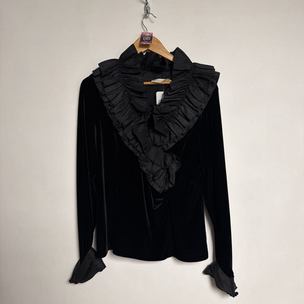 061 Melanie Lyne - Size 16 -  black velour frill neckline top