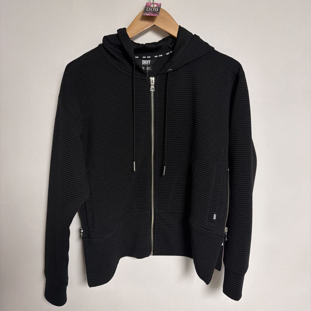 009 DKNY Sport - XS - Black horizontal ribbed full zip hoodie