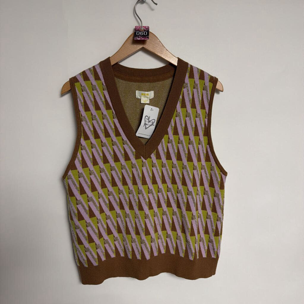 060 Maeve - XL - anthropology brown pink green shimmer knit vest