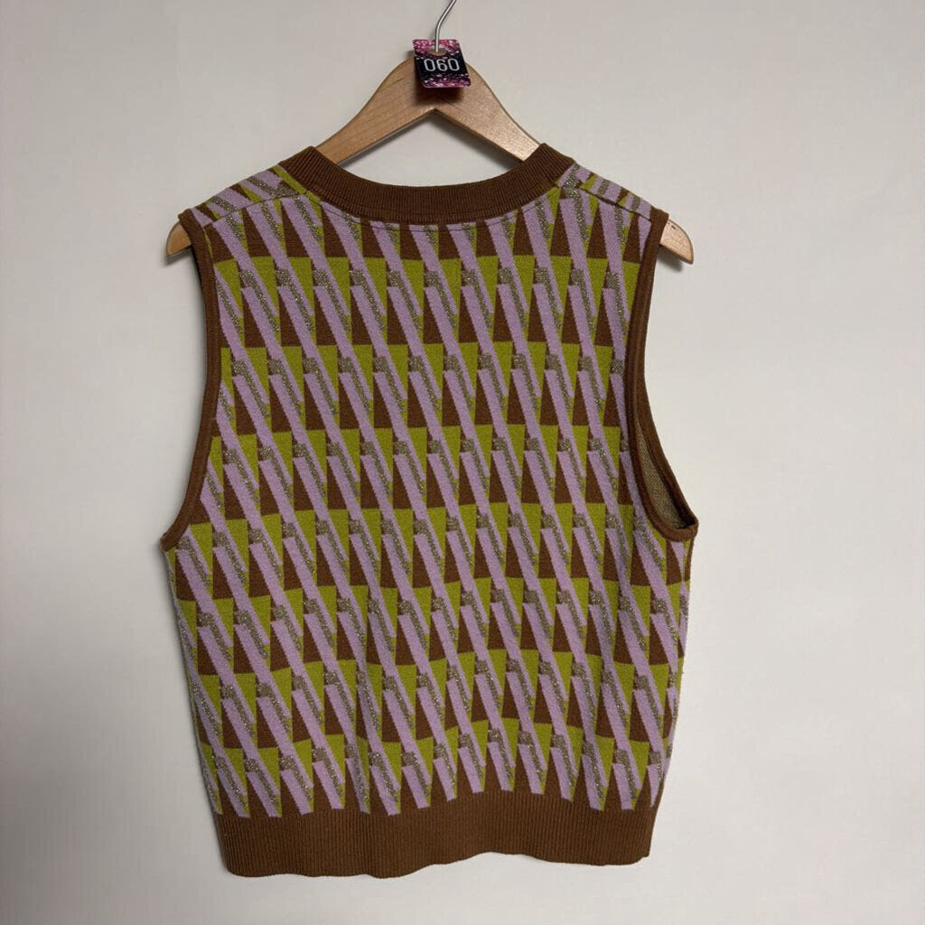 060 Maeve - XL - anthropology brown pink green shimmer knit vest