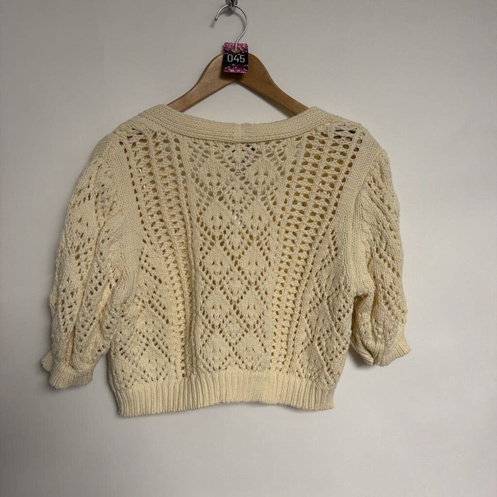 045 Sincerely Jules - L- creme knit button front short sleeve cardigan